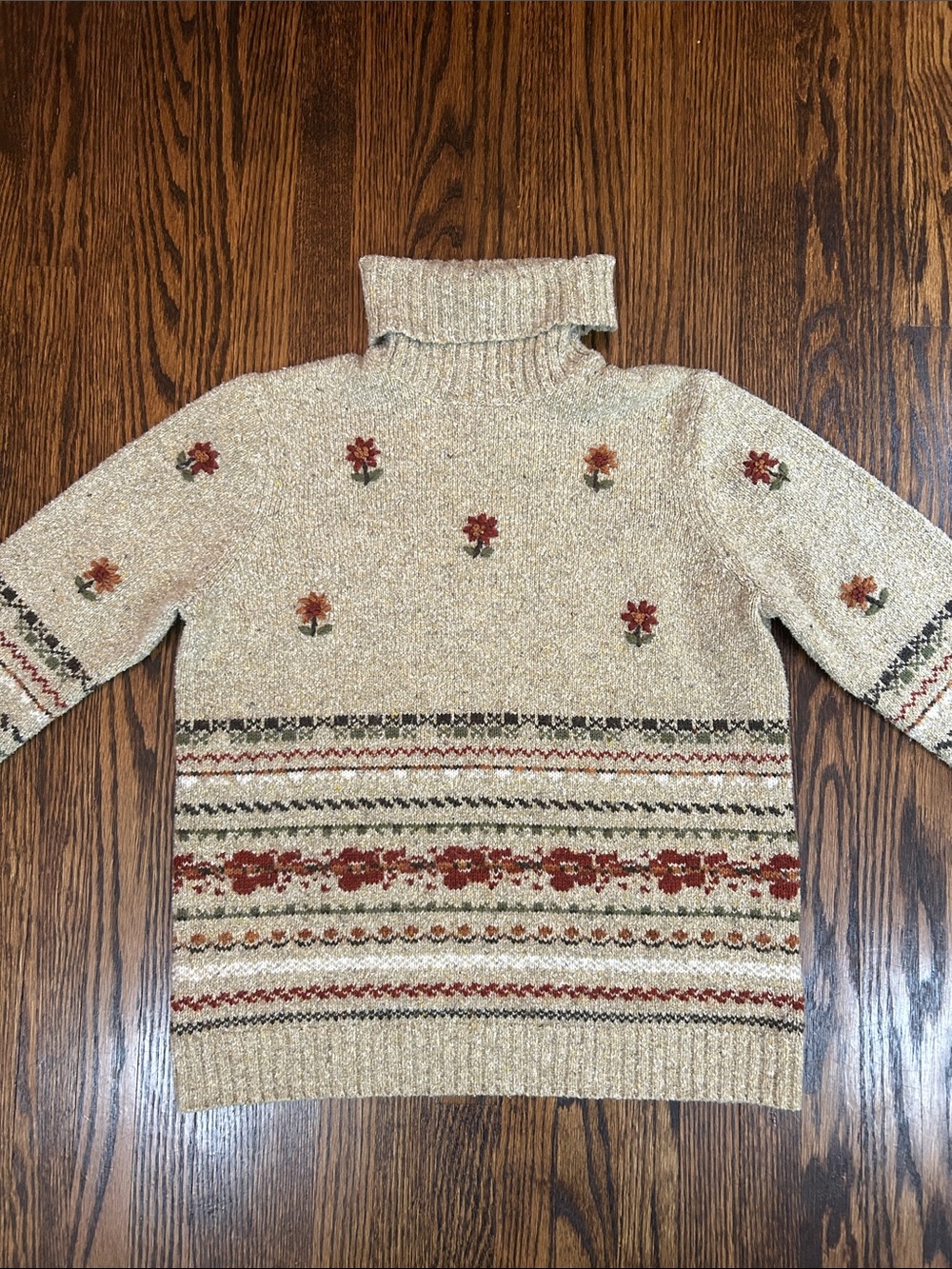 Vintage Floral Knit Turtleneck Sweater - Picture 5 of 8